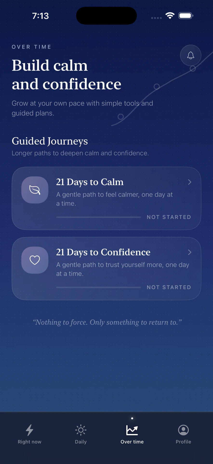Mialight Over time screen with guided journeys